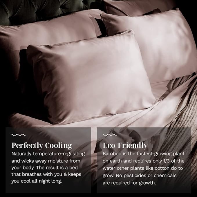 LUXOME Luxury Sheet Set | 100% Rayon (Viscose) from Bamboo | California King - Blush | Deep Pockets | 4-Piece Set (Fitted, Flat, 2 Pillowcases)
