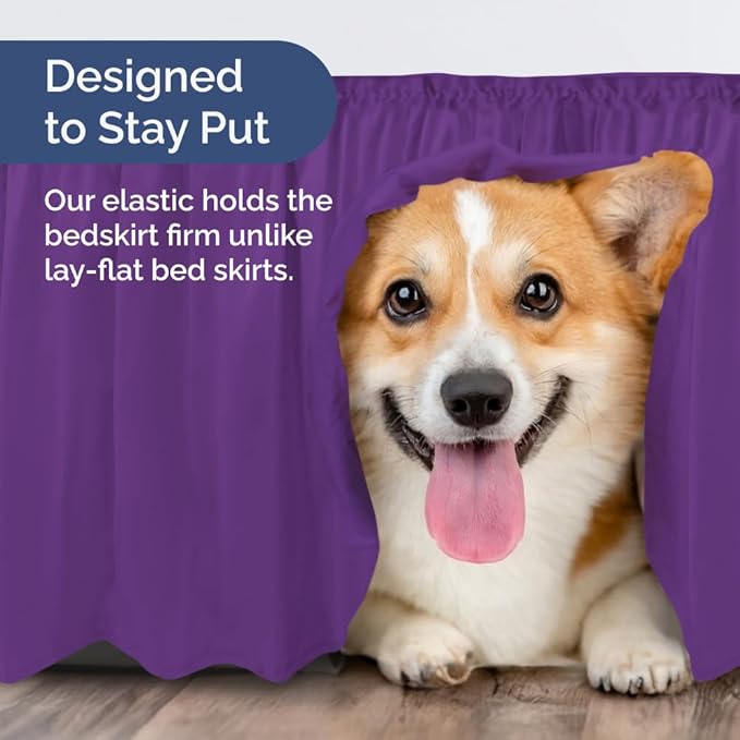 Wrap Around Dust Ruffle Bed Skirt - Purple - for Queen Size Beds with 24 Inch Drop - Easy Fit Elastic Strap - Adjustable Pleated Bedskirt w/Brushed Fabric Wrinkle Free - for Women, Men, Kids & Teens