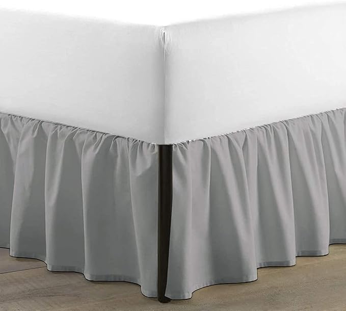 SKY BEDDINGS - Queen Size Ruffled Bed Skirt with Split Corners - 12 Inch Drop Dust Ruffle Bed Skirt with Platform Three Sided Coverage - 100% Microfiber, Light Grey