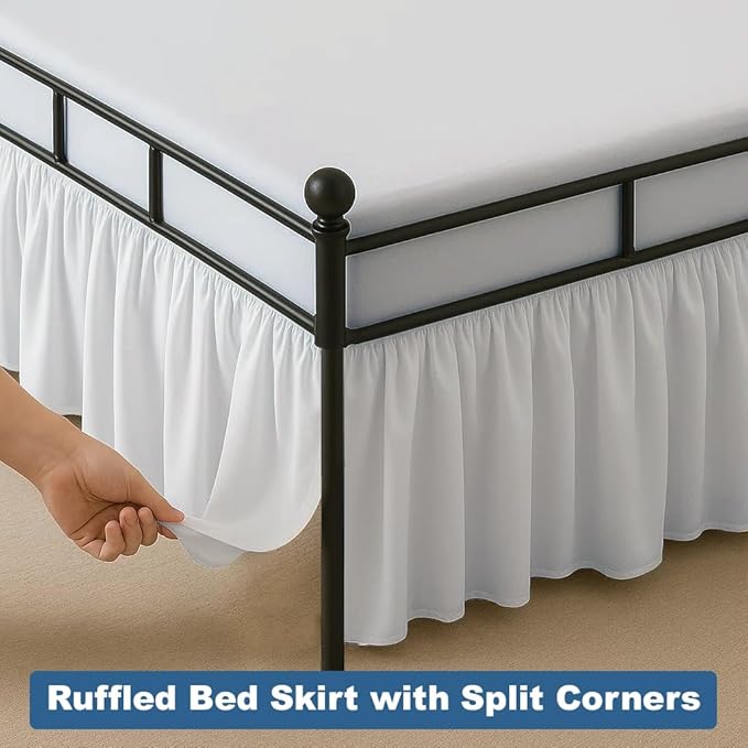 Ruffled Bed Skirt Split Corners with Platform, Tailored Fit Hotel Quality Wrinkle Free Ultra-Soft Microfiber Dust Ruffle, Upto 14 Inch Drop, Full XL, White