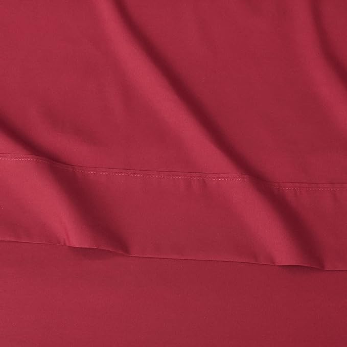 Amazon Basics Lightweight, Breathable Super Soft Easy Care Microfiber 4 Piece Bed Sheet Set with 14-Inch Deep Pockets, Full, Burgundy, Solid