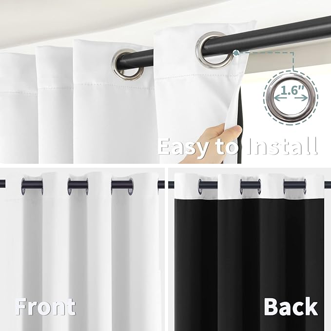BGment Short 100% Blackout Curtains for Bedroom, Thermal Insulated Energy Efficiency Noise Reducing Grommet Curtains 54 Inch Length with Liner for Small Window 2 Panels Each 42 Inch Wide, Pure White