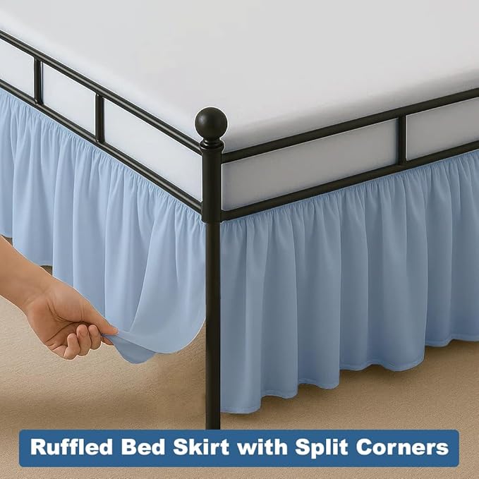 Ruffled Bed Skirt Split Corners with Platform, Tailored Fit Hotel Quality Wrinkle Free Ultra-Soft Microfiber Dust Ruffle, Upto 16 Inch Drop, Full, Sky Blue