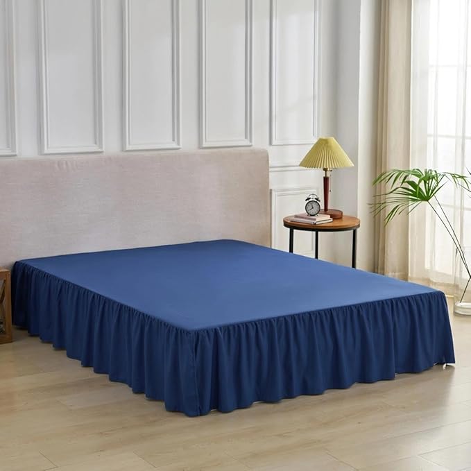 Bed Skirt Full Size Ruffled Bed Skirt with Split Corners, Navy Blue, Full Bed Skirts 14 Inch Dropr with Platform, 14'' Full