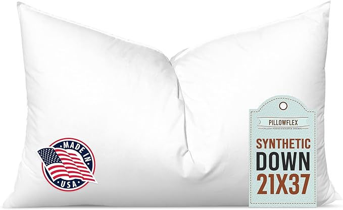 Pillowflex Synthetic Down Pillow Insert - 21x37 Down Alternative Pillow, Ultra Soft Oversized King Bed Sleeping Pillow, Large Rectangle Sham - 1 Decorative Pillow Form