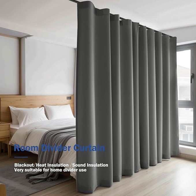 Room Divider Blackout Curtain Track Curtains Wall Dividers Panels Screen for Living Rooms Bedroom Office Privacy Partition Separation, W120 × L108 Inch,1 Panel, Grey