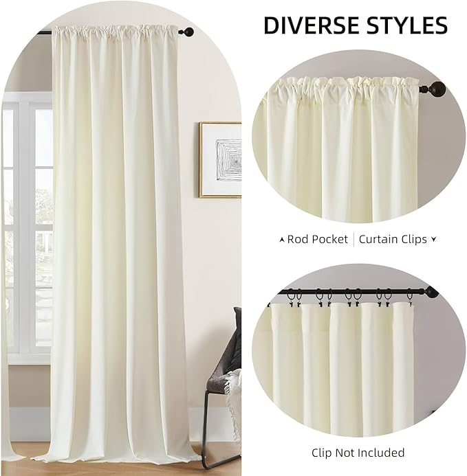 Joydeco White Velvet Curtains 120 inch Length 2 Panels, Luxury Blackout Rod Pocket Thermal Insulated Window Curtains, Super Soft Room Darkening Drapes for Living Dining Room Bedroom,W52 x L120 inches