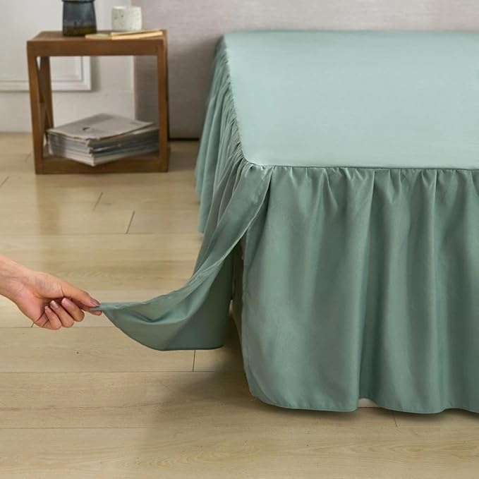 Bed Skirt Full Size Ruffled Bed Skirt with Split Corners, Full Bed Skirts 14 Inch Dropr with Platform, 14'' Full, Sage Green