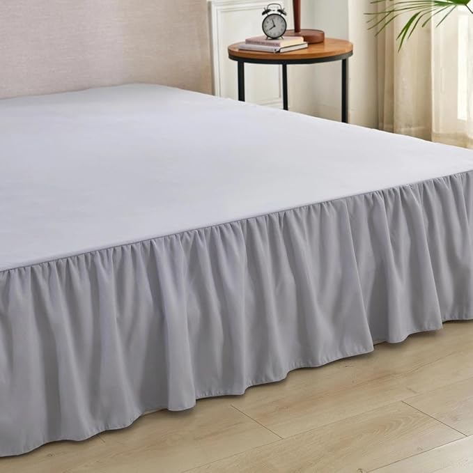 Bed Skirt Queen Size Ruffled Bed Skirt with Split Corners, Queen Bed Skirts 12 Inch Drop, Queen Size Bed Skirting with Platform, 12'' Queen, Silver Gray