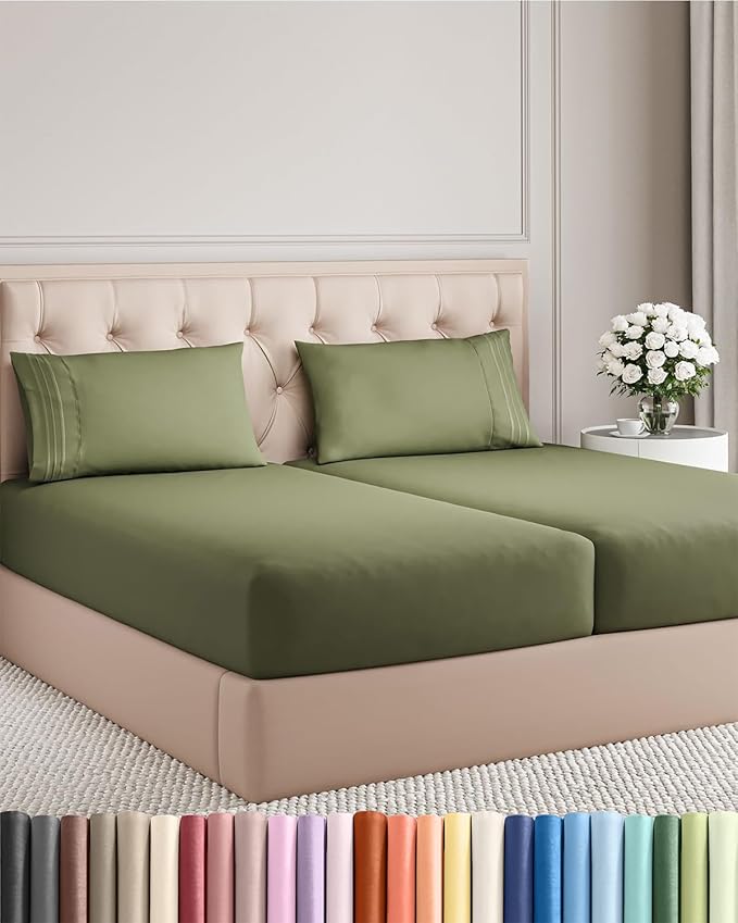 Split King Size 5 Piece Sheet Set - Comfy Breathable & Cooling Bed Sheets Set - Hotel Luxury Bedding for Women, Men, Kids, Teens, Boys & Girls - Deep Pockets and Wrinkle Free - Oeko-Tex - Sage Green