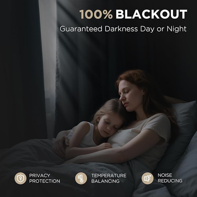 Joydeco Blackout Curtains for Bedroom - 100% Light Blocking 2 Panels Light Beige Drapes 42"W x 90"L, Thermal Insulated Room Darkening Curtains, Linen Textured for Living Room, Rod Pocket & Back Tabs