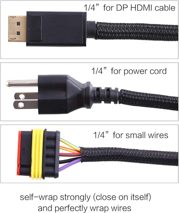 Alex Tech 25ft - 1/4 inch Cord Protector Wire Loom Tubing Cable Sleeve Split Sleeving For USB Cable Power Cord Audio Video Cable – Protect Cat From Chewing Cords - Black
