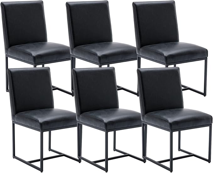 CIMOTA Black Modern Dining Chairs Set of 6, Leather Dining Room Chairs Upholstered Armless Guest Side Chair with Black Base for Dining Room/Kitchen, 6PCS