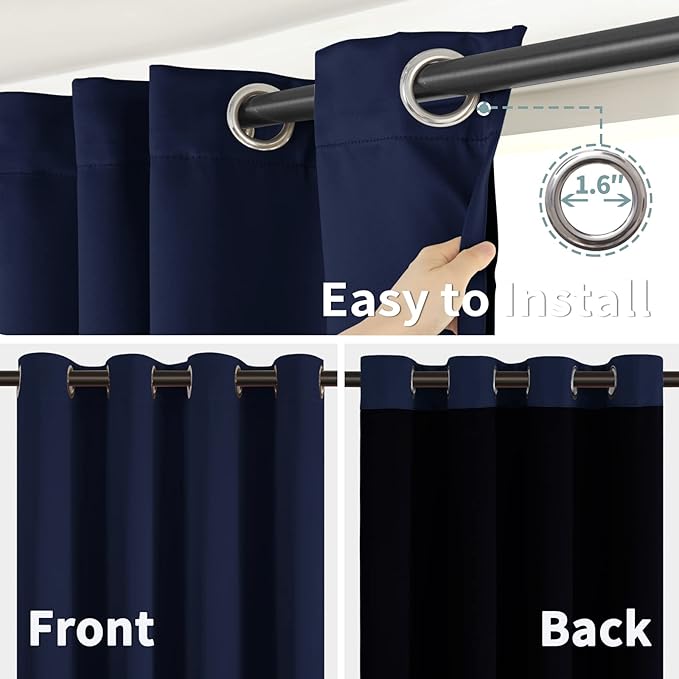 BGment Navy Blue Blackout Curtains 95 Inches Long 2 Panels Set for Living Room, Thermal Insulated 100% Light Blocking Curtains & Drapes, Grommet Soundproof Curtains for Bedroom Window, Each 52 Wide