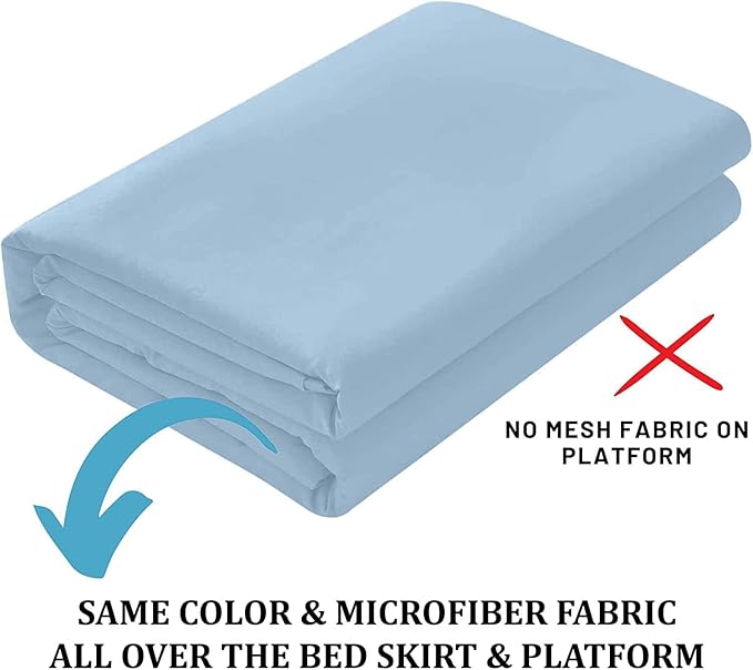 SKY BEDDINGS - King Size Ruffled Bed Skirt with Split Corners - 18 Inch Drop Dust Ruffle Bed Skirt with Platform Three Sided Coverage - 100% Microfiber, Light Blue