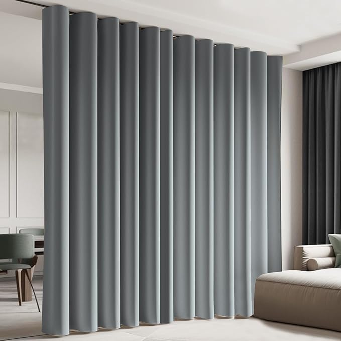 Room Divider Blackout Curtain Track Curtains Wall Dividers Panels Screen for Living Rooms Bedroom Office Privacy Partition Separation, W100 × L120 Inch,1 Panel, Light Grey