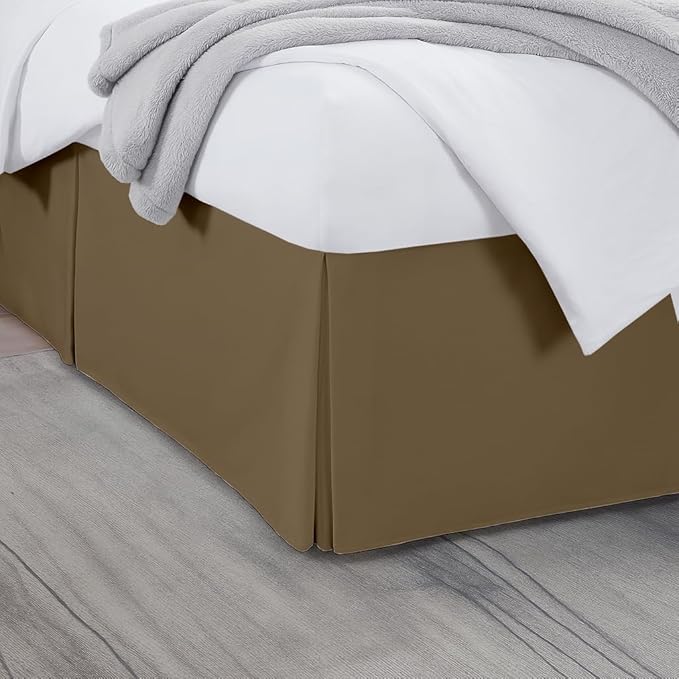 Twin Bed Skirt, Luxury 16 Inch Drop Taupe Pleated Bed Skirt, Double Brushed Microfiber, Box Pleat Design, Wrinkle & Fade Resistant, Easy Fit Tailored Bedskirt for Twin Size Beds