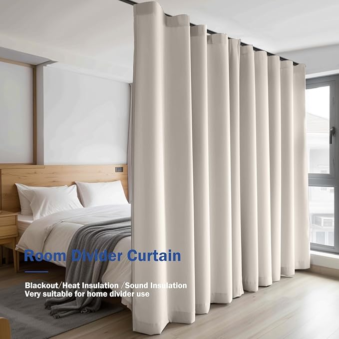 Room Divider Blackout Curtain Track Curtains Wall Dividers Panels Screen for Living Rooms Bedroom Office Privacy Partition Separation, W120 × L84 Inch,1 Panel, Beige
