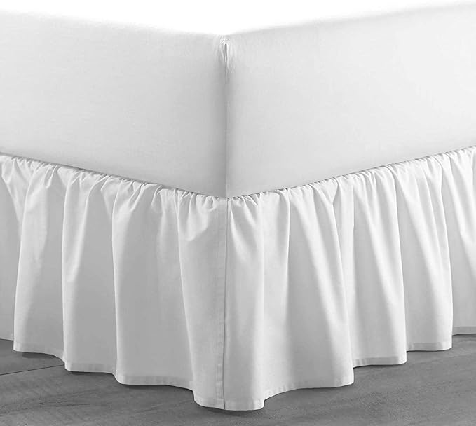 White Solid Ruffled Bed Skirt Full-6 Inch Drop Split Corner, Microfiber Bedskirt with Platform Three Sided Coverage