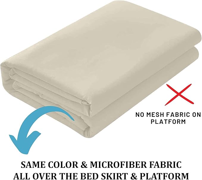 SKY BEDDINGS - Full Size Ruffled Bed Skirt with Split Corners - 14 Inch Drop Dust Ruffle Bed Skirt with Platform Three Sided Coverage - 100% Microfiber, Ivory
