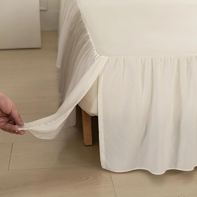 Bed Skirt King Size Ruffled Bed Skirt with Split Corners, Ivory King Bed Skirts 16 Inch Drop, King Size Bed Skirting with Platform, 16'' King