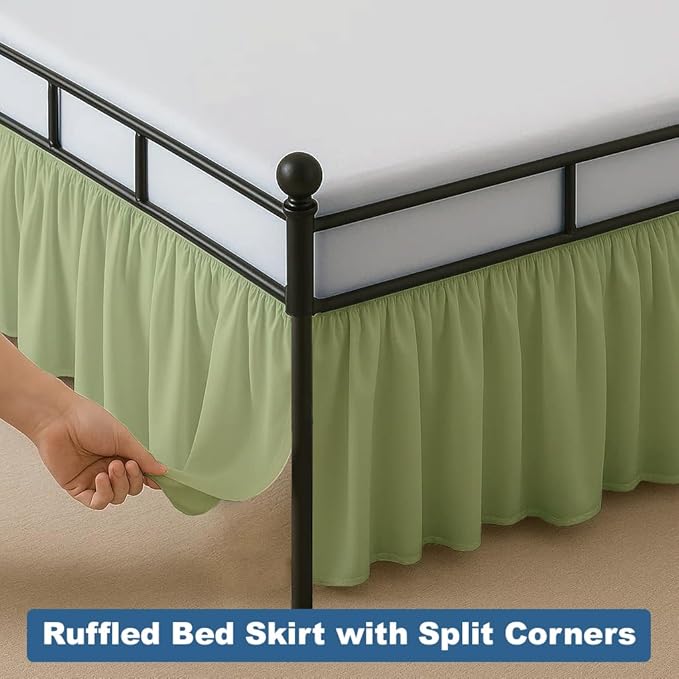 Ruffled Bed Skirt Split Corners with Platform, Tailored Fit Hotel Quality Wrinkle Free Ultra-Soft Microfiber Dust Ruffle, Upto 10 Inch Drop, Twin XL, Sage