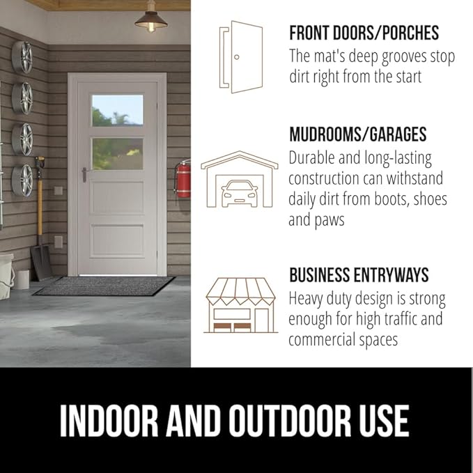 GORILLA GRIP Waterproof Traffic Guard Door Mat, Heavy Duty Entryway Mats, Strong Rubber Back Commercial Utility Rugs for Office Hallway, Garage Floor and Home, Low Profile Carpet, 29x17, Light Gray