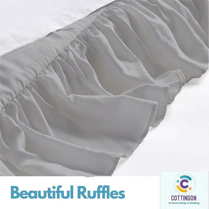 Cottingon Ruffled Bed Skirt with Split Corners-Dust Ruffle - 16" Drop 100% Microfiber Soft,Sheen & Luxurious Look - Bed Skirts (Light Grey -King)