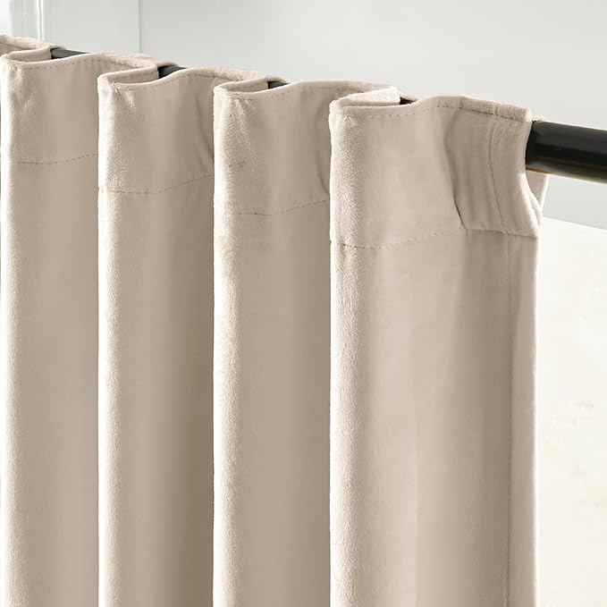 Lazzzy Beige Blackout Velvet Curtains 84 Inch Long Thermal Insulated Room Darkening Lined Curtain Drapes Luxury Back Tab Window Treatments for Bedroom Living Room 2 Panels, 52 x 84 Inch, Cream
