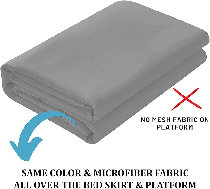 SKY BEDDINGS - King Size Ruffled Bed Skirt with Split Corners - 21 Inch Drop Dust Ruffle Bed Skirt with Platform Three Sided Coverage - 100% Microfiber, Light Grey