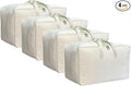 Soft Large Canvas Storage Bags with Zipper and Clear Window, Cotton Linen Storage for Pillows, Quilt, Blankets and Comforter, 80L, 4 Pack, Beige