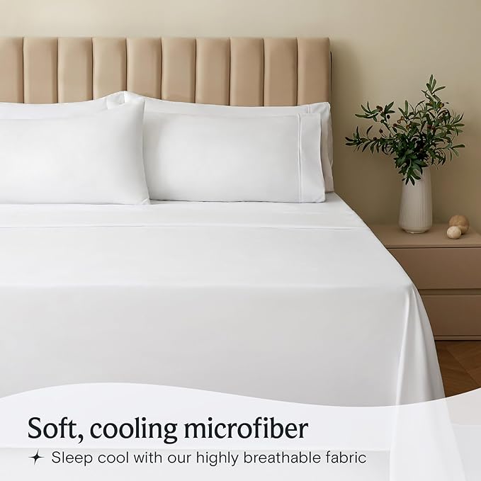 LuxClub 5 PC Split King Sheet Set Bed Sheets Deep Pockets Wrinkle Free Cooling Sheets Machine Washable Hotel Bedding Silky Soft - White Split King