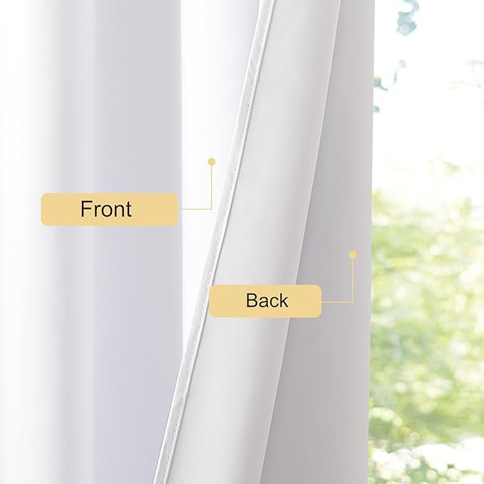 NICETOWN 100% Blackout White Curtains 96 inches Long 2 Panels, Grommet Full Blackout Window Treatments Thermal Drapes for Bedroom/Living Room，W46 x L96