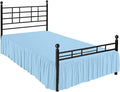 Rajlinen Ruffled Bed Skirt King, 18 Inch Drop Dust Ruffle with Split Corners, 100% Microfiber Bedskirt with Platform, Three-Sided Coverage Ruffled Gathering Design, Light Blue