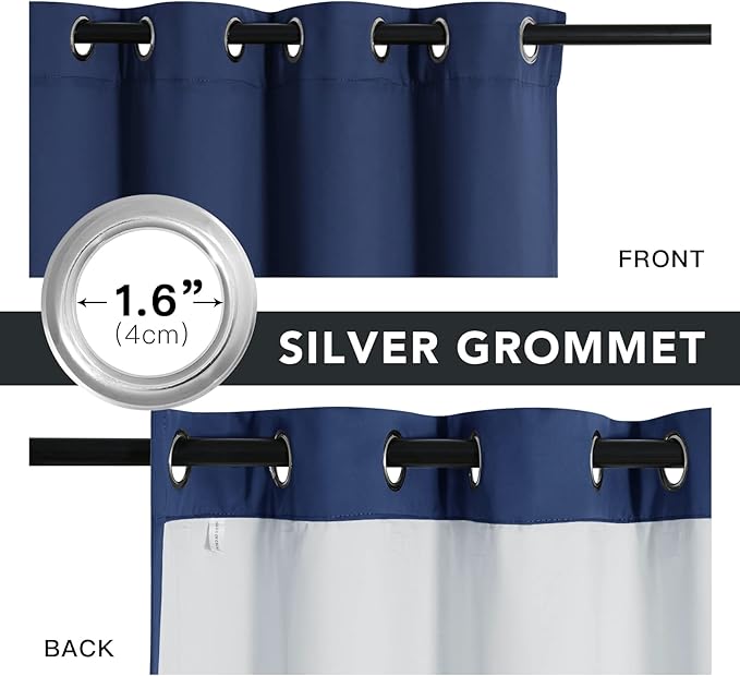 RYB HOME 4-in-1 Dust Filtering Curtains, Mountain Fires Smog Filter Drapes with Melt-Blown Fabric Noise Reducing Window Curtains for Nursery Bedroom, W52 x L84 inch, Navy Blue?2 Panels