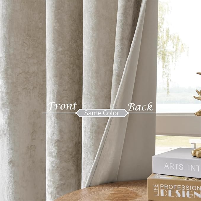 SMILETIME Ivory White Crushed Velvet Curtains 52x90in Luxurious Insulated Velvet Drapes for Bedroom Thicker Velvet Pinch Pleat Curtains Light-Filtering Velvet Window Curtains, 2 Panels