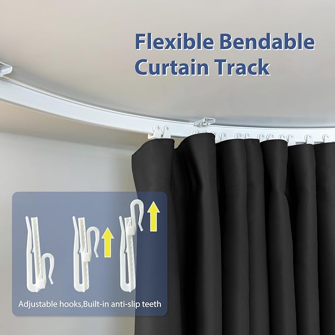 Room Divider Ceiling Mounted Curtains Track Sets Extra Wide Blackout Curtain Flexible Tracks for Bedroom Privacy Partition Separator, 1 Panel Black Drape and White Rail, W8.3 x H8ft