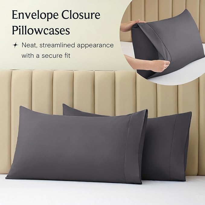 LuxClub 3 PC Twin Sheet Set, Deep Pockets Wrinkle Free Cooling Bed Sheets Hotel Bedding for Women, Men, Kids & Teens, Includes 1 Fitted Sheet, 1 Flat Sheet and 1 Pillowcase-Silky Soft Dark Grey