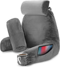 Nestl Reading Pillow with Shredded Memory Foam Includes 2 Neck and Lumber Support Pillows, Designed for Sitting Up in Bed and Couch, Back and Arms Adjustable Support for Adult & Teens, Dark Grey