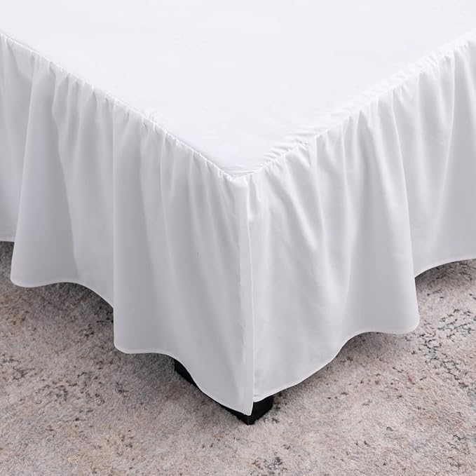 TSUTOMI Bed Skirt Full Size Ruffled Bed Skirt with Split Corners, 18 Inch Drop Dust Ruffle Bed Skirts with Platform, Gathered Style, 100% Microfiber, White