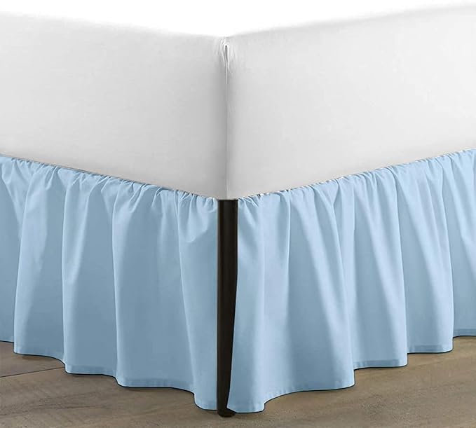SKY BEDDINGS - Full Size Ruffled Bed Skirt with Split Corners - 18 Inch Drop Dust Ruffle Bed Skirt with Platform Three Sided Coverage - 100% Microfiber, Light Blue
