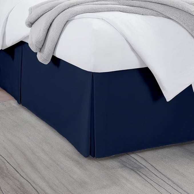 Twin Bed Skirt, Luxury 18 Inch Drop Navy Blue Pleated Bed Skirt, Double Brushed Microfiber, Box Pleat Design, Wrinkle & Fade Resistant, Easy Fit Tailored Bedskirt for Twin Size Beds