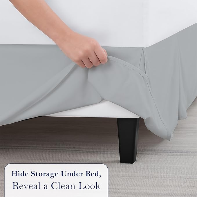 Luxury Pleated Bed Skirt, 16 Inch Tailored Drop Bed Skirt, Soft Double Brushed Premium Microfiber Bed Skirt, Easy Fit Bed Skirt, Fade & Wrinkle Resistant, Box Pleated King Size Bedskirts - Light Grey