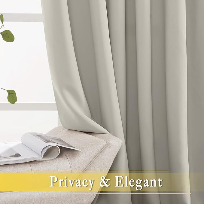 NICETOWN Patio Blackout Curtain Panels - Extra Wide Sliding Door Thermal Insulated Drape, Privacy Room Divider Curtain for Bedroom Office (Natural, 66 x 118 Inch Long)