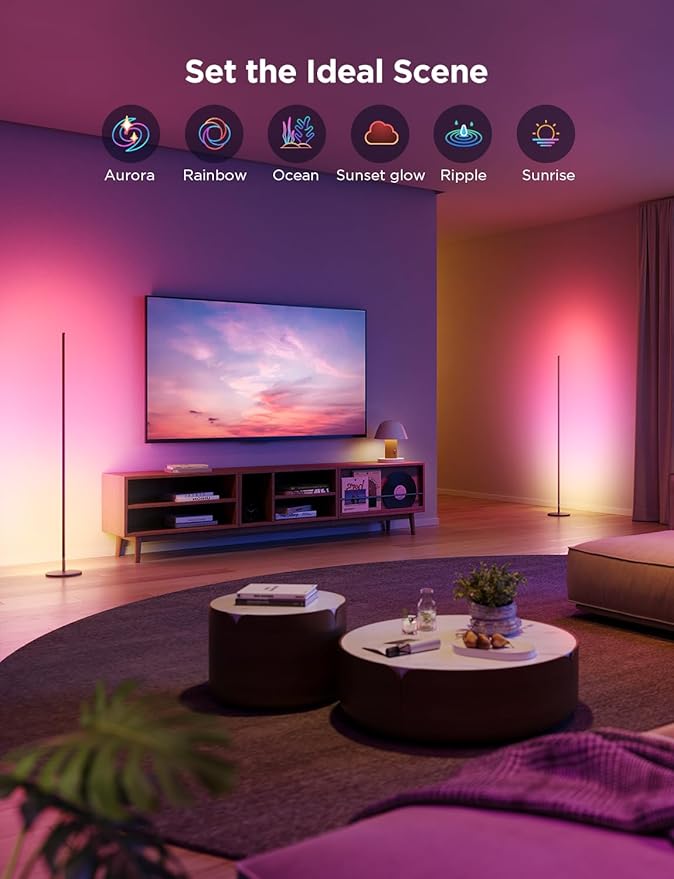Govee RGBIC Floor Lamp Basic 2-Pack, Compatible with Alexa, LED Smart Standing Lamp with Voice Control, Color Changing Bedside Floor Lamp for Bedroom, Nightstand Corner Lights, Black