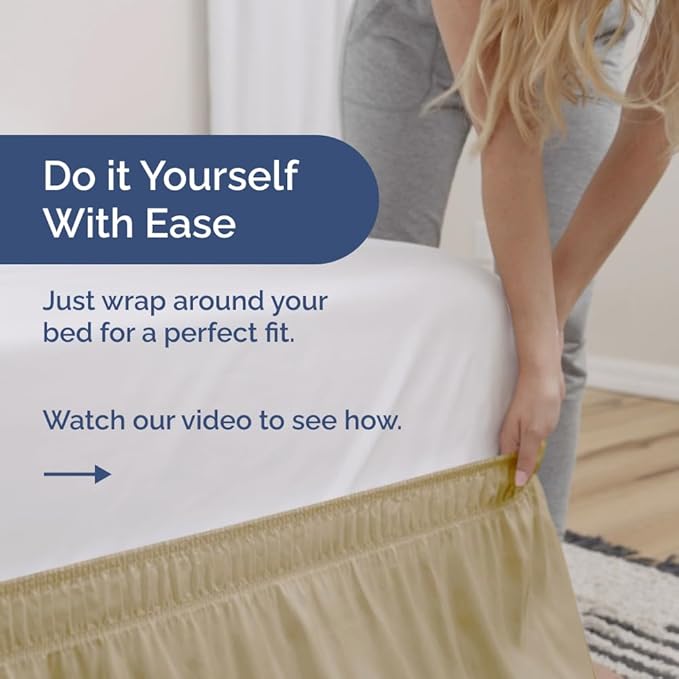 Wrap Around Dust Ruffle Bed Skirt - Beige - for King Size Beds with 21 Inch Drop - Easy Fit Elastic Strap - Adjustable Pleated Bedskirt w/Brushed Fabric - Wrinkle Free - for Women, Men, Kids & Teens
