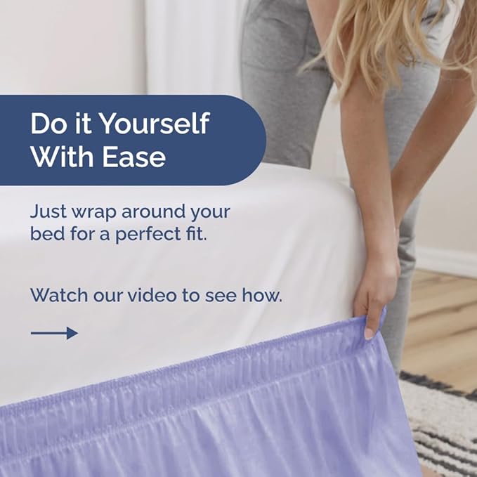 Wrap Around Dust Ruffle Bed Skirt - Lavender - for Full Size Beds with 21 Inch Drop - Easy Fit Elastic Strap - Adjustable Pleated Bedskirt w/Brushed Fabric Wrinkle Free - for Women, Men, Kids & Teens