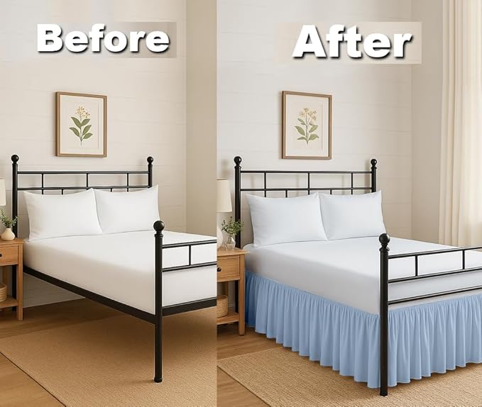 Ruffled Bed Skirt Split Corners with Platform, Tailored Fit Hotel Quality Wrinkle Free Ultra-Soft Microfiber Dust Ruffle, Upto 12 Inch Drop, Twin XL, Sky Blue