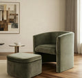Mid-Century Velvet Living Room Chair with Storage Ottoman, Space-Saving Accent Chairs for Bedroom/Reading Spaces/Office, Green