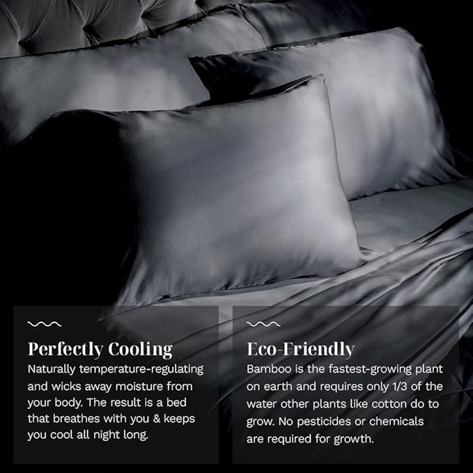 LUXOME Luxury Sheet Set | 100% Rayon (Viscose) from Bamboo | Full Size - Charcoal | Deep Pockets | 4-Piece Set (Fitted, Flat, 2 Pillowcases)